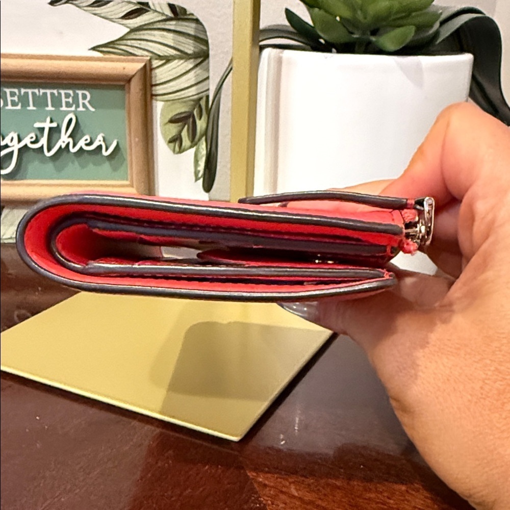 Kate Spade Vibrant Red Wallet Pink square card coin purse designer bifold - Picture 7 of 8